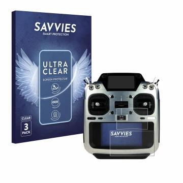 Vorderseite einer Produktverpackung mit dem Markenlogo Savvies. Daneben ist das Gerät Futaba T26SZ mit dem zugehörigen Display