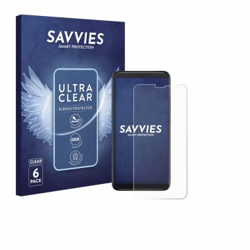 Vorderseite einer Produktverpackung mit dem Markenlogo Savvies. Daneben ist das Gerät TCL 403 mit dem zugehörigen Displayschut