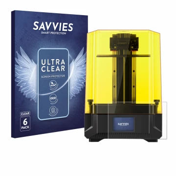 Vorderseite einer Produktverpackung mit dem Markenlogo Savvies. Daneben ist das Gerät Anycubic Photon Mono X2 9,1