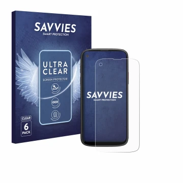 Vorderseite einer Produktverpackung mit dem Markenlogo Savvies. Daneben ist das Gerät Unihertz Jelly Max mit dem zugehörigen D