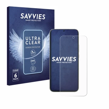 Vorderseite einer Produktverpackung mit dem Markenlogo Savvies. Daneben ist das Gerät Huawei Nova 13 mit dem zugehörigen Displ