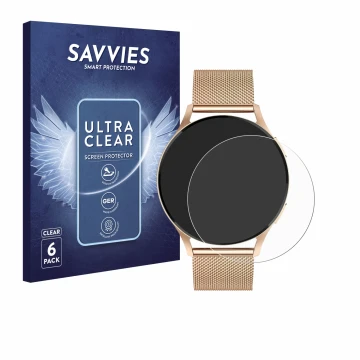 Vorderseite einer Produktverpackung mit dem Markenlogo Savvies. Daneben ist das Gerät Levowatch Edgy 1.43