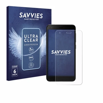 Vorderseite einer Produktverpackung mit dem Markenlogo Savvies. Daneben ist das Gerät ZTE Blade A35 lite mit dem zugehörigen D