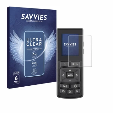 Vorderseite einer Produktverpackung mit dem Markenlogo Savvies. Daneben ist das Gerät Minn Kota Advanced GPS Navigation mit de