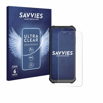 Vorderseite einer Produktverpackung mit dem Markenlogo Savvies. Daneben ist das Gerät Sonim XP400 mit dem zugehörigen Displays
