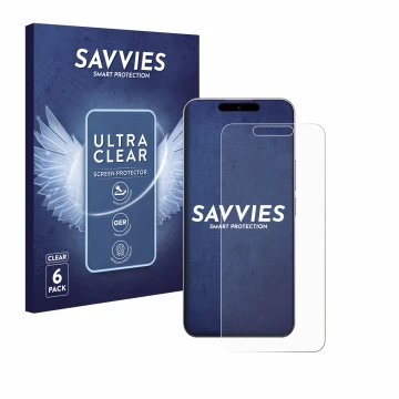 Vorderseite einer Produktverpackung mit dem Markenlogo Savvies. Daneben ist das Gerät Oukitel P1 mit dem zugehörigen Displaysc