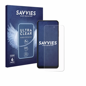 Vorderseite einer Produktverpackung mit dem Markenlogo Savvies. Daneben ist das Gerät Hotwav Note 13 Max mit dem zugehörigen D
