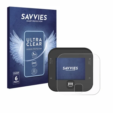 Vorderseite einer Produktverpackung mit dem Markenlogo Savvies. Daneben ist das Gerät ISDT Q6 Retro mit dem zugehörigen Displa