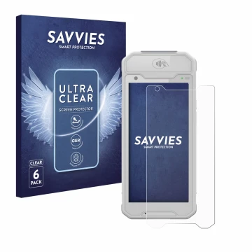 Vorderseite einer Produktverpackung mit dem Markenlogo Savvies. Daneben ist das Gerät Dojo Pocket mit dem zugehörigen Displays
