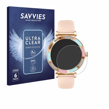 Vorderseite einer Produktverpackung mit dem Markenlogo Savvies. Daneben ist das Gerät Braidol Smartwatch 1.27