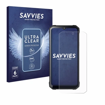 Vorderseite einer Produktverpackung mit dem Markenlogo Savvies. Daneben ist das Gerät Hotwav T7S mit dem zugehörigen Displaysc