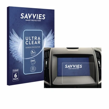Vorderseite einer Produktverpackung mit dem Markenlogo Savvies. Daneben ist das Gerät Ford Galaxy Infotainment Sync 3 (2019) m