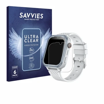 Vorderseite einer Produktverpackung mit dem Markenlogo Savvies. Daneben ist das Gerät DDIOYIUR Smartwatch mit dem zugehörigen 