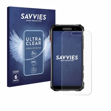 Vorderseite einer Produktverpackung mit dem Markenlogo Savvies. Daneben ist das Gerät Soyes S10 Max mit dem zugehörigen Displa