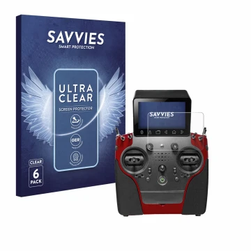 Vorderseite einer Produktverpackung mit dem Markenlogo Savvies. Daneben ist das Gerät PowerBox Systems Atom mit dem zugehörige