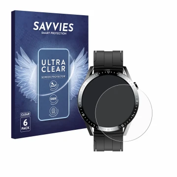 Vorderseite einer Produktverpackung mit dem Markenlogo Savvies. Daneben ist das Gerät Tracer Smartwatch SM9 mit dem zugehörige