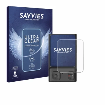 Vorderseite einer Produktverpackung mit dem Markenlogo Savvies. Daneben ist das Gerät Hoverair Beacon mit dem zugehörigen Disp