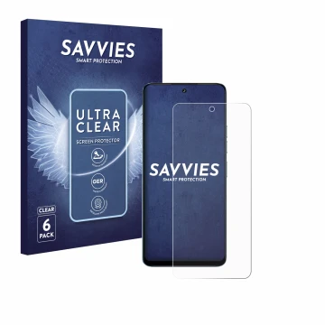 Vorderseite einer Produktverpackung mit dem Markenlogo Savvies. Daneben ist das Gerät Umidigi Note 100 5G mit dem zugehörigen 
