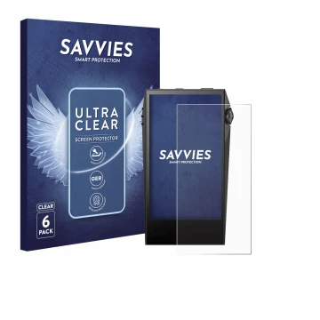 Vorderseite einer Produktverpackung mit dem Markenlogo Savvies. Daneben ist das Gerät Astell&Kern SP3000M mit dem zugehörigen 