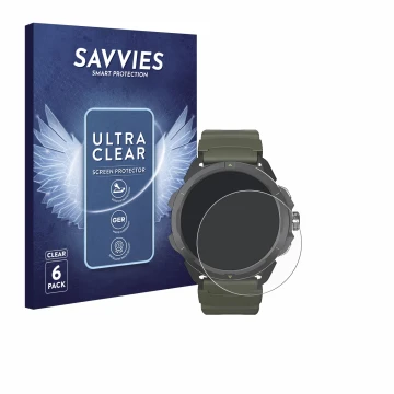 Vorderseite einer Produktverpackung mit dem Markenlogo Savvies. Daneben ist das Gerät Hammer Watch 2 Military Edition mit dem 