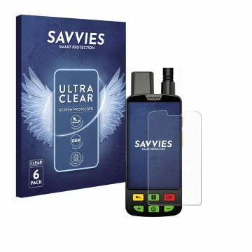 Vorderseite einer Produktverpackung mit dem Markenlogo Savvies. Daneben ist das Gerät Aduro Locit GPS mit dem zugehörigen Disp