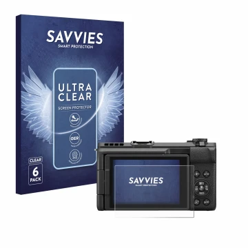 Vorderseite einer Produktverpackung mit dem Markenlogo Savvies. Daneben ist das Gerät Canon PowerShot V1 mit dem zugehörigen D