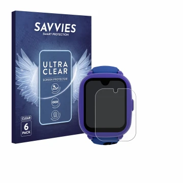 Vorderseite einer Produktverpackung mit dem Markenlogo Savvies. Daneben ist das Gerät SaveFamily Iconic Plus 2 4G mit dem zuge
