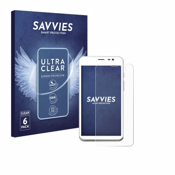 Vorderseite einer Produktverpackung mit dem Markenlogo Savvies. Daneben ist das Gerät Pax CCV Fly A77 mit dem zugehörigen Disp