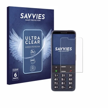 Vorderseite einer Produktverpackung mit dem Markenlogo Savvies. Daneben ist das Gerät BlindShell Classic 3 mit dem zugehörigen