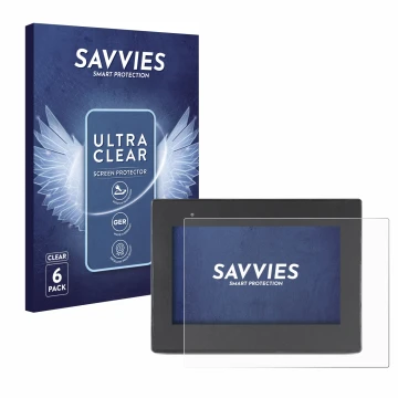 Vorderseite einer Produktverpackung mit dem Markenlogo Savvies. Daneben ist das Gerät Weintek cMT2078x mit dem zugehörigen Dis