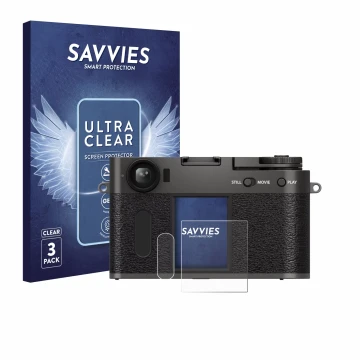 Vorderseite einer Produktverpackung mit dem Markenlogo Savvies. Daneben ist das Gerät Fujifilm X Half X-HF1 mit dem zugehörige