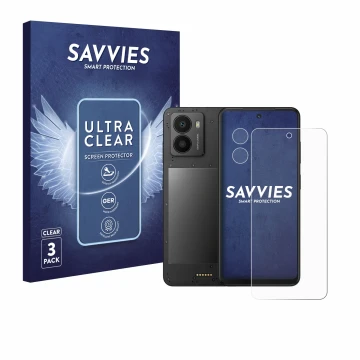 Vorderseite einer Produktverpackung mit dem Markenlogo Savvies. Daneben ist das Gerät Xplora HMD Fusion X1 (Display+Kamera) mi