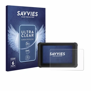 Vorderseite einer Produktverpackung mit dem Markenlogo Savvies. Daneben ist das Gerät Webfleet PRO 8475 mit dem zugehörigen Di
