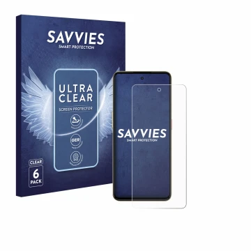 Vorderseite einer Produktverpackung mit dem Markenlogo Savvies. Daneben ist das Gerät Nubia Neo 3 mit dem zugehörigen Displays