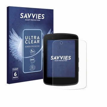 Vorderseite einer Produktverpackung mit dem Markenlogo Savvies. Daneben ist das Gerät Bryton Rider 550 mit dem zugehörigen Dis