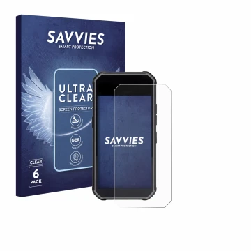 Vorderseite einer Produktverpackung mit dem Markenlogo Savvies. Daneben ist das Gerät SkyCaddie Pro 5X mit dem zugehörigen Dis