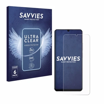 Vorderseite einer Produktverpackung mit dem Markenlogo Savvies. Daneben ist das Gerät realme Note 70T mit dem zugehörigen Disp