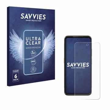 Vorderseite einer Produktverpackung mit dem Markenlogo Savvies. Daneben ist das Gerät Ulefone Armor 23 Ultra mit dem zugehörig
