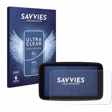 Vorderseite einer Produktverpackung mit dem Markenlogo Savvies. Daneben ist das Gerät TomTom GO Classic 6