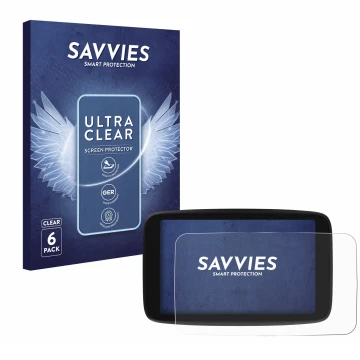 Vorderseite einer Produktverpackung mit dem Markenlogo Savvies. Daneben ist das Gerät TomTom Go Navigator 7 (2. Generation) mi