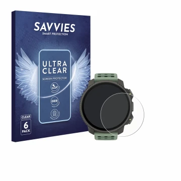 Vorderseite einer Produktverpackung mit dem Markenlogo Savvies. Daneben ist das Gerät Suunto Vertical 2 mit dem zugehörigen Di