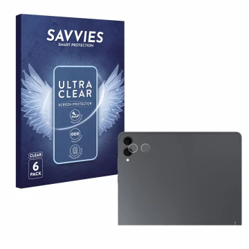 Vorderseite einer Produktverpackung mit dem Markenlogo Savvies. Daneben ist das Gerät Samsung Galaxy Tab S11 Ultra (NUR Kamera
