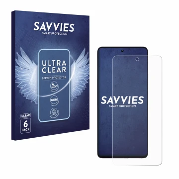 Vorderseite einer Produktverpackung mit dem Markenlogo Savvies. Daneben ist das Gerät Xiaomi Poco M7 Pro 4G mit dem zugehörige