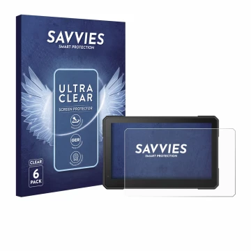 Vorderseite einer Produktverpackung mit dem Markenlogo Savvies. Daneben ist das Gerät Interphone Sync 70 Essential mit dem zug