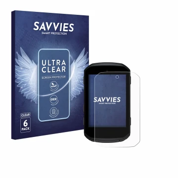 Vorderseite einer Produktverpackung mit dem Markenlogo Savvies. Daneben ist das Gerät Garmin Edge 550 mit dem zugehörigen Disp