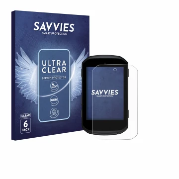 Vorderseite einer Produktverpackung mit dem Markenlogo Savvies. Daneben ist das Gerät Garmin Edge 850 mit dem zugehörigen Disp