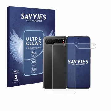 Vorderseite einer Produktverpackung mit dem Markenlogo Savvies. Daneben ist das Gerät Nubia Air (Display+Kamera) mit dem zugeh