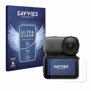 Vorderseite einer Produktverpackung mit dem Markenlogo Savvies. Daneben ist das Gerät DJI Osmo Nano mit dem zugehörigen Displa