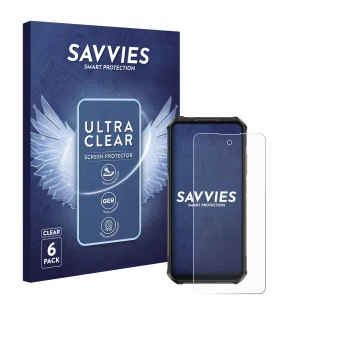 Vorderseite einer Produktverpackung mit dem Markenlogo Savvies. Daneben ist das Gerät Ulefone Armor X16 Pro mit dem zugehörige
