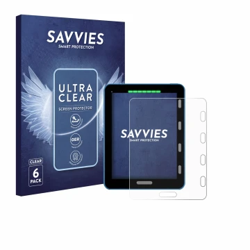 Vorderseite einer Produktverpackung mit dem Markenlogo Savvies. Daneben ist das Gerät Vakaros Atlas 2 / Edge mit dem zugehörig